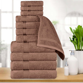 Egyptian Cotton Highly Absorbent Solid 12 Piece Ultra Soft Towel Set - Mocha