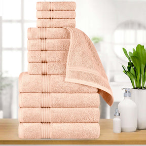 Egyptian Cotton Highly Absorbent Solid 12 Piece Ultra Soft Towel Set - Peach