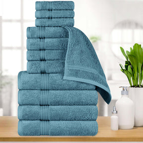 Egyptian Cotton Highly Absorbent Solid 12 Piece Ultra Soft Towel Set - Sapphire