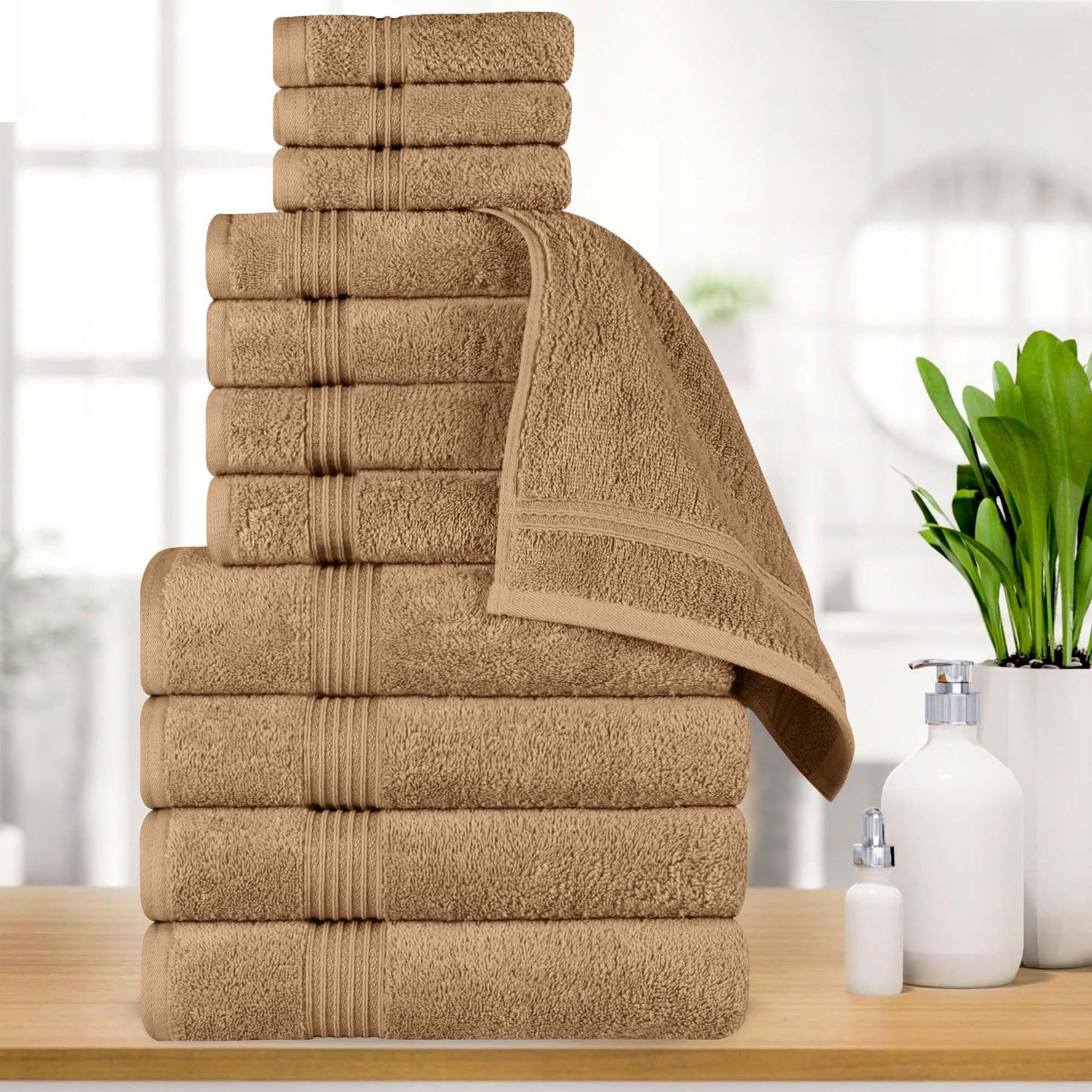 Egyptian Cotton Highly Absorbent Solid 12 Piece Ultra Soft Towel Set - Toast
