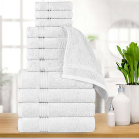Egyptian Cotton Highly Absorbent Solid 12 Piece Ultra Soft Towel Set - White