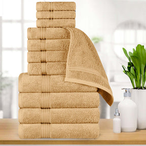 Egyptian Cotton Highly Absorbent Solid 12 Piece Ultra Soft Towel Set - Gold