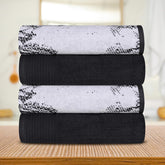 Superior Cotton Medium Weight Marble Solid Jacquard Border Bath Towels (Set of 4) - Black