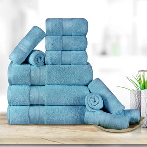 Superior Premium Turkish Cotton Assorted 12-Piece Towel Set - Denim Blue