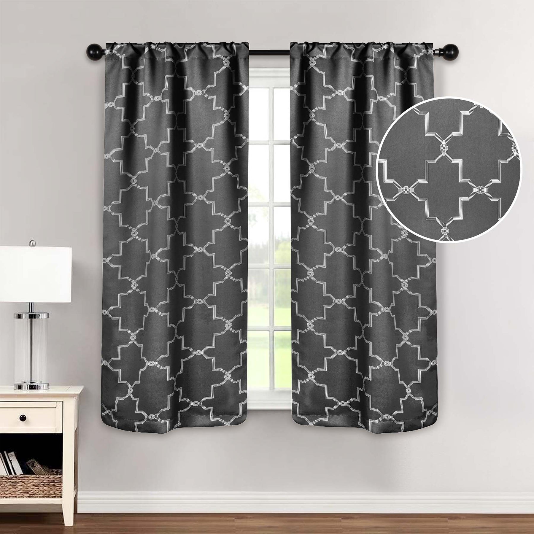 Superior Imperial Trellis Blackout Curtain Set of 2 Panels -  Charcoal