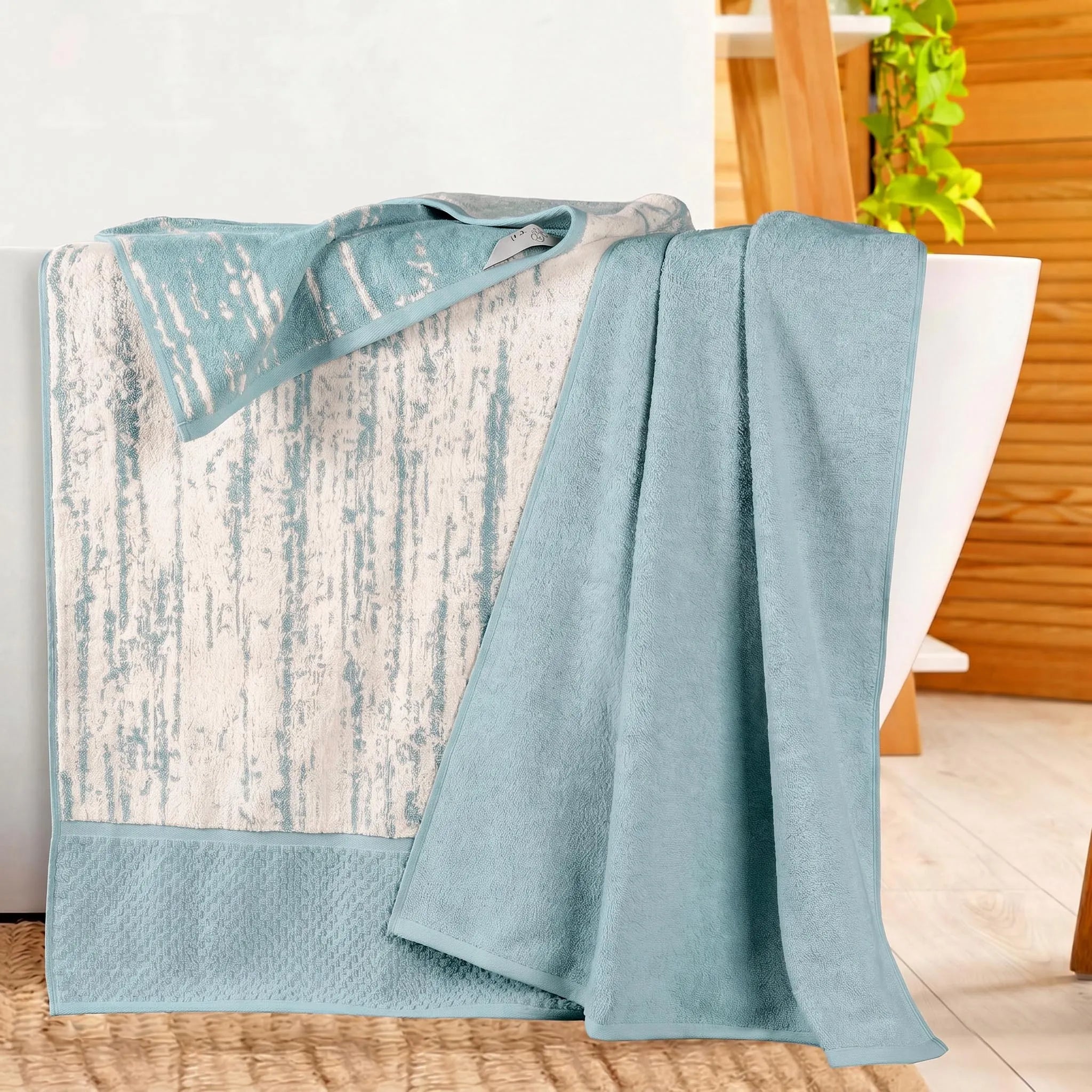 Lodie Cotton Jacquard Solid and Two-Toned Bath Sheet Set of 2