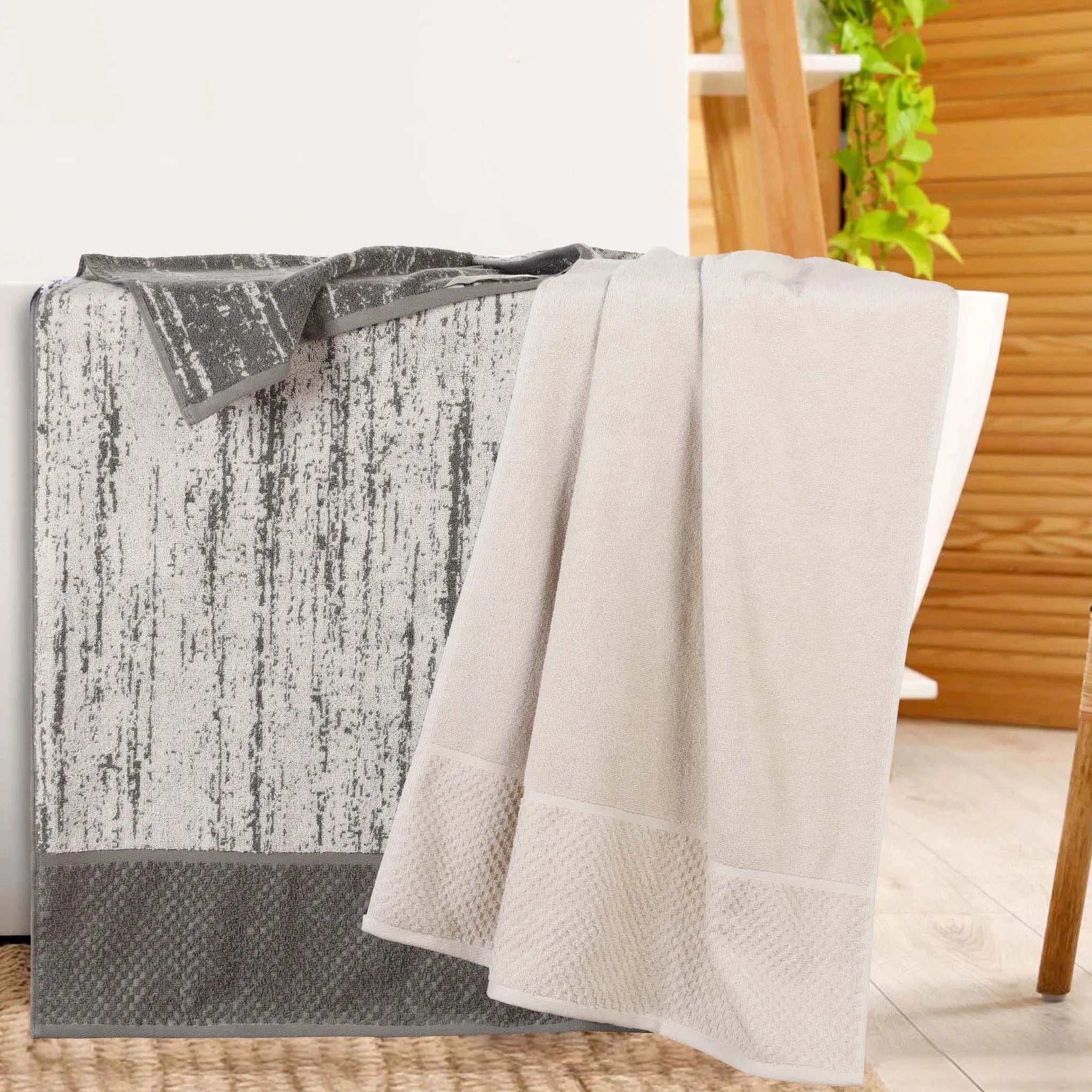 Lodie Cotton Jacquard Solid and Two-Toned Bath Sheet Set of 2