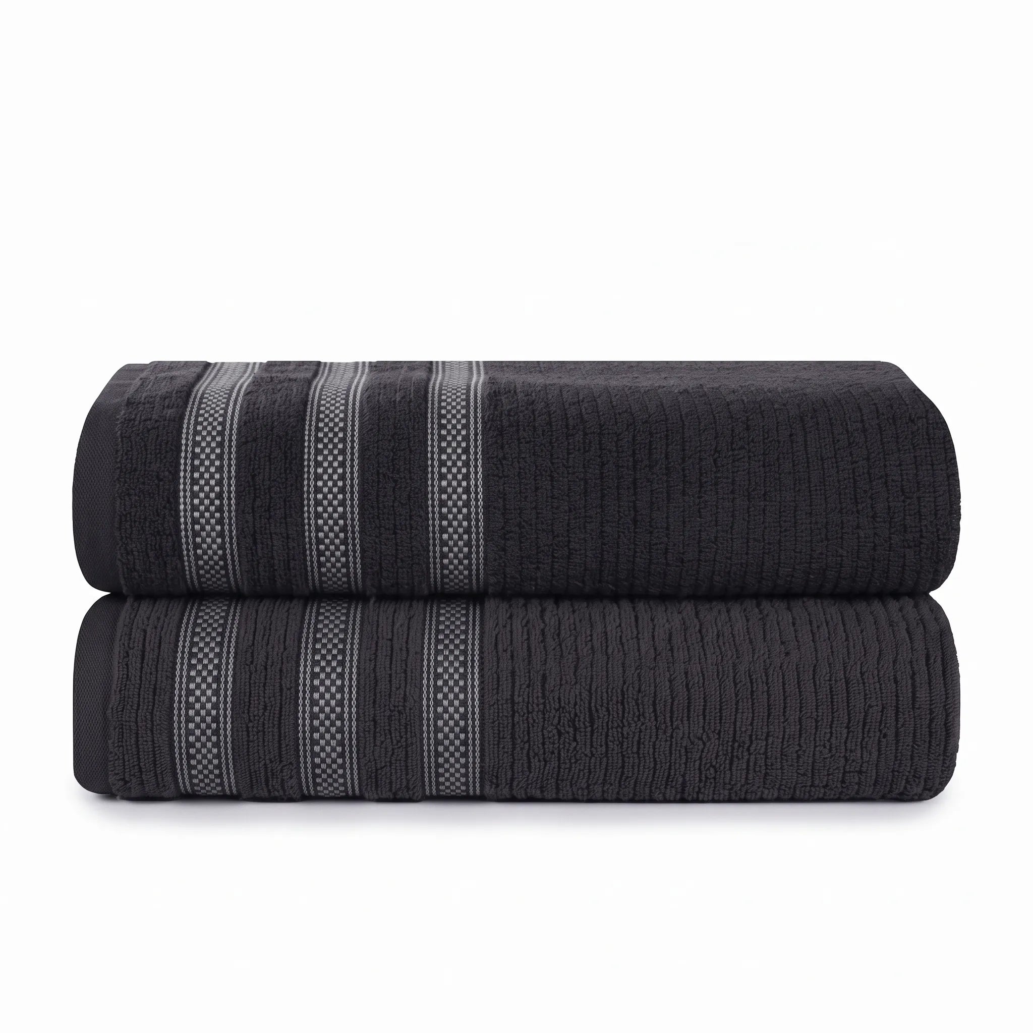 Brea Textured Ribbed Cotton Bath Towels, Set of 2 – Medium Weight Bathroom Towels