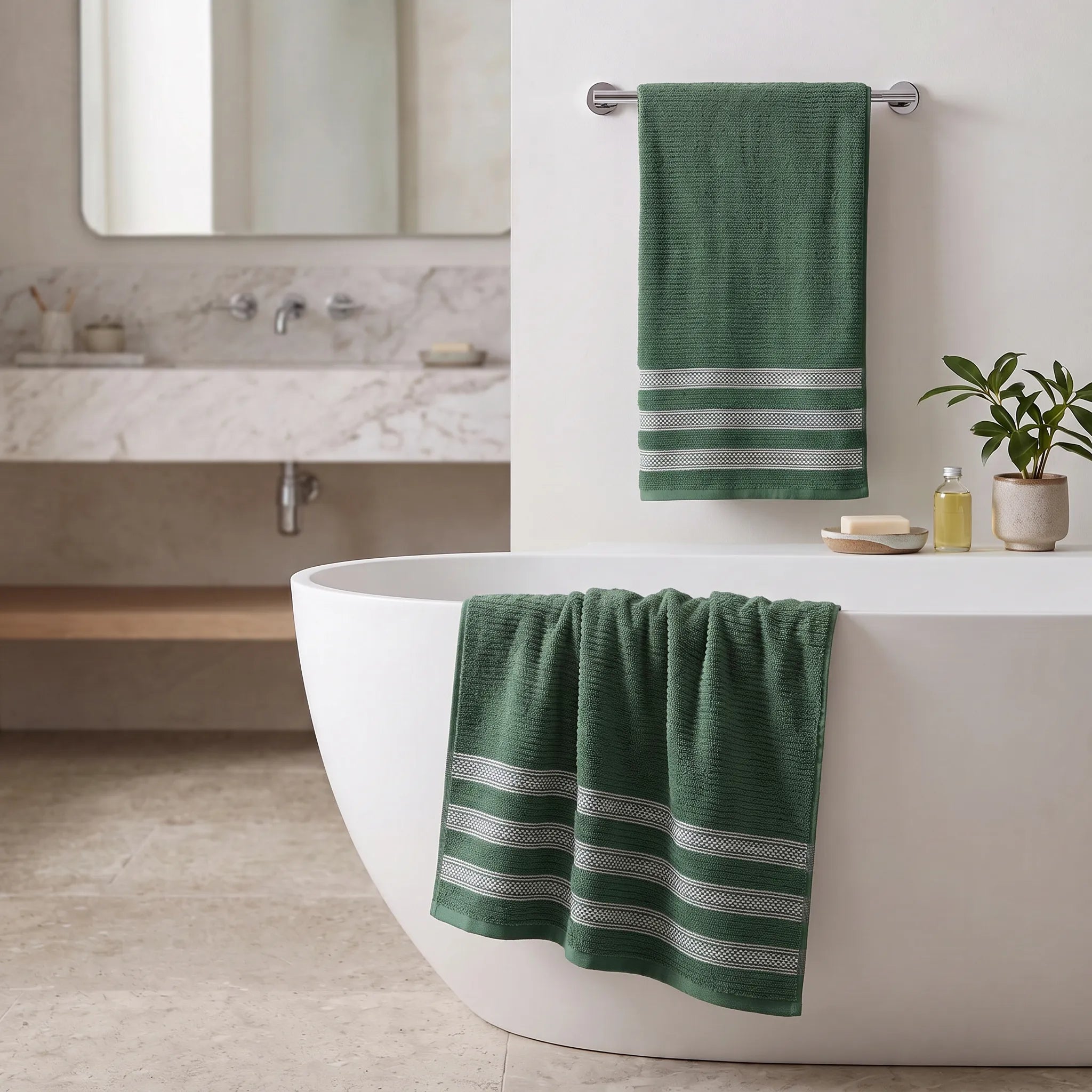 Brea Textured Ribbed Cotton Bath Towels, Set of 2 – Medium Weight Bathroom Towels