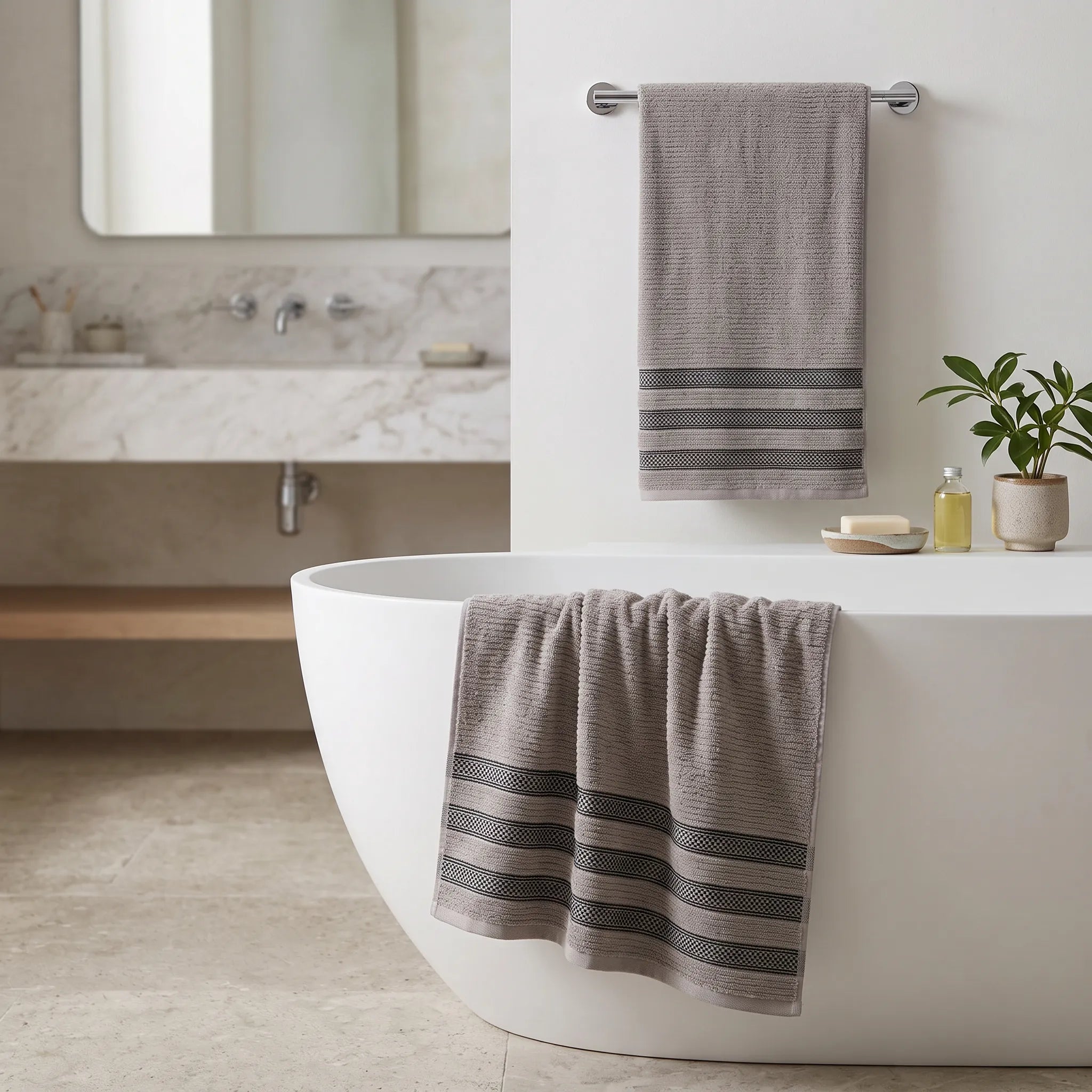 Brea Textured Ribbed Cotton Bath Towels, Set of 2 – Medium Weight Bathroom Towels