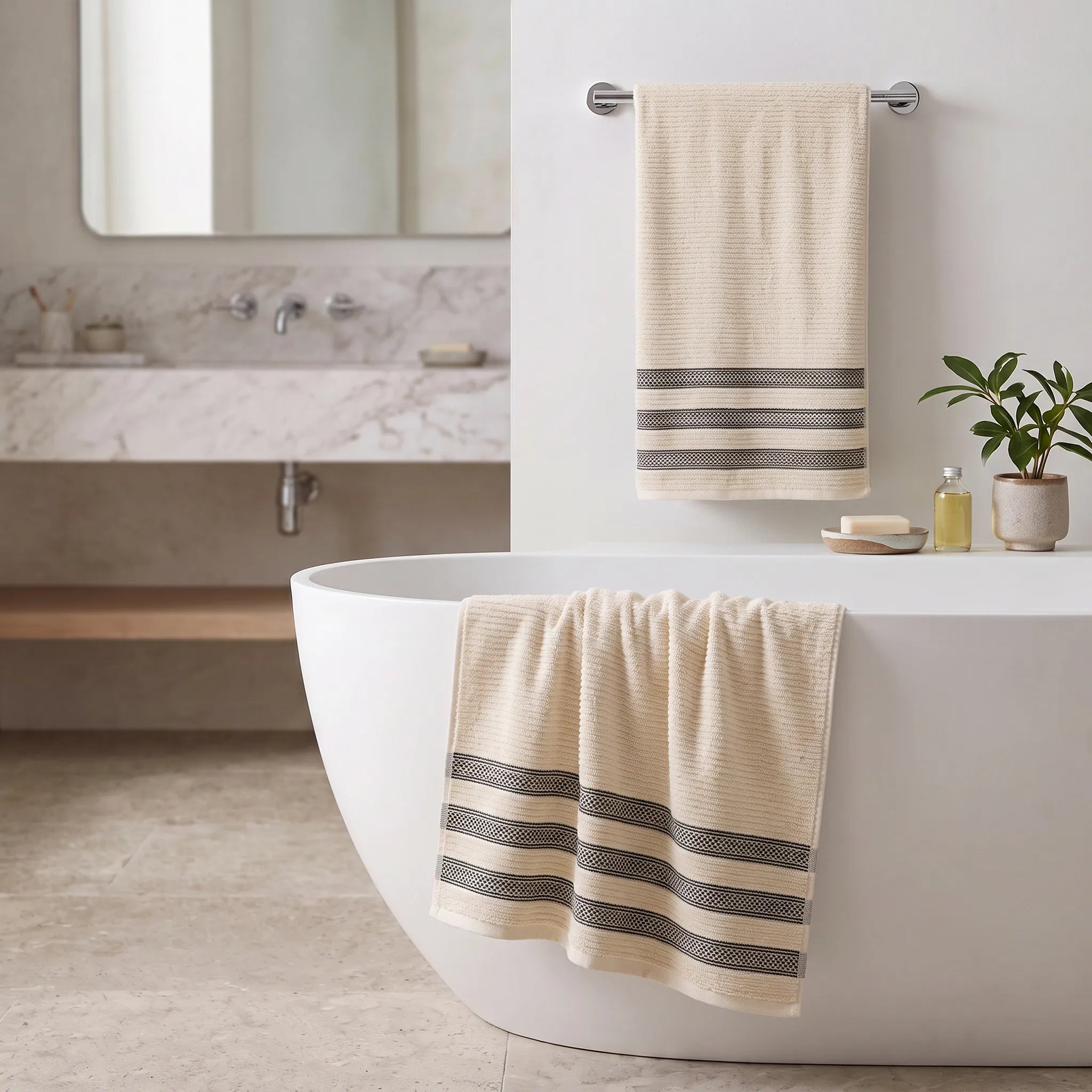 Brea Textured Ribbed Cotton Bath Towels, Set of 2 – Medium Weight Bathroom Towels