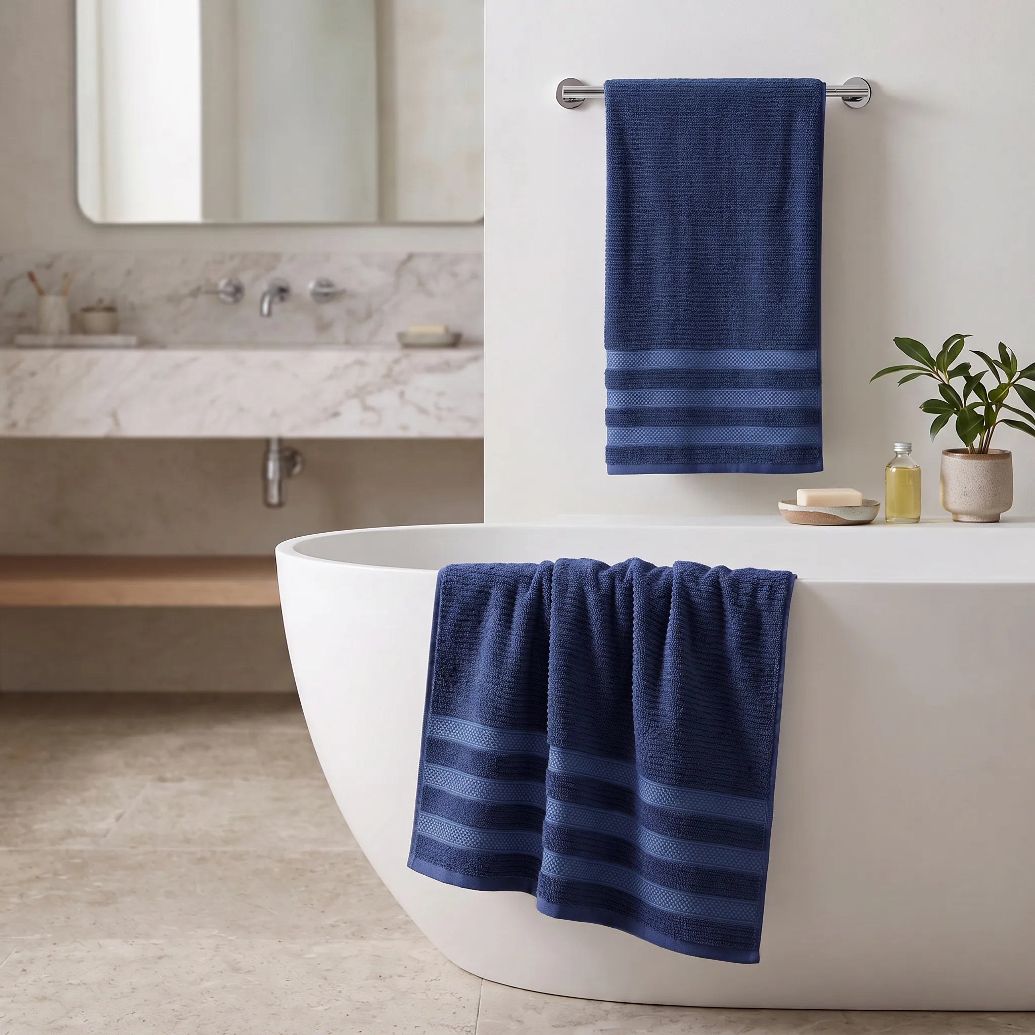 Brea Textured Ribbed Cotton Bath Towels, Set of 2 – Medium Weight Bathroom Towels