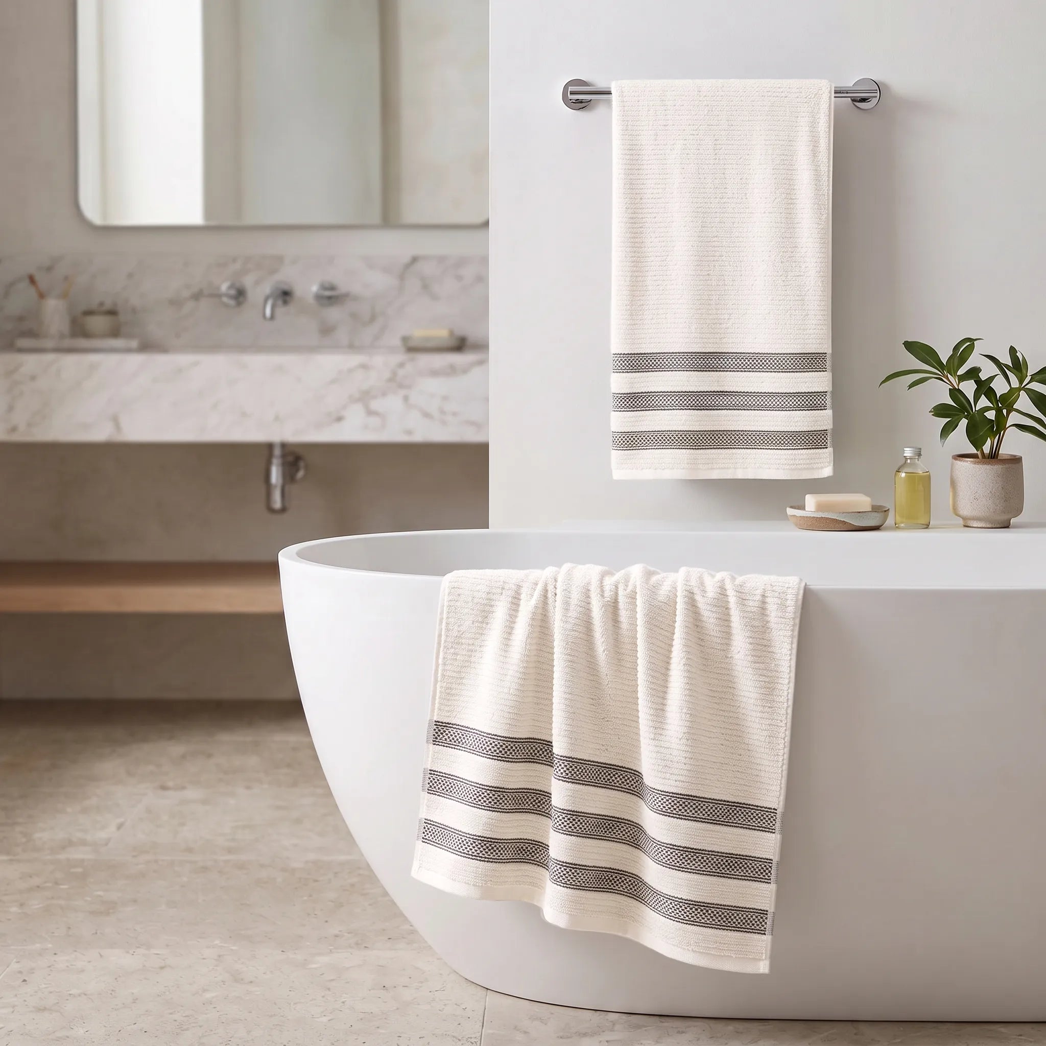 Brea Textured Ribbed Cotton Bath Towels, Set of 2 – Medium Weight Bathroom Towels
