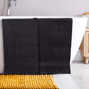 Chevron Zero Twist Cotton Solid and Jacquard Bath Sheet - Black