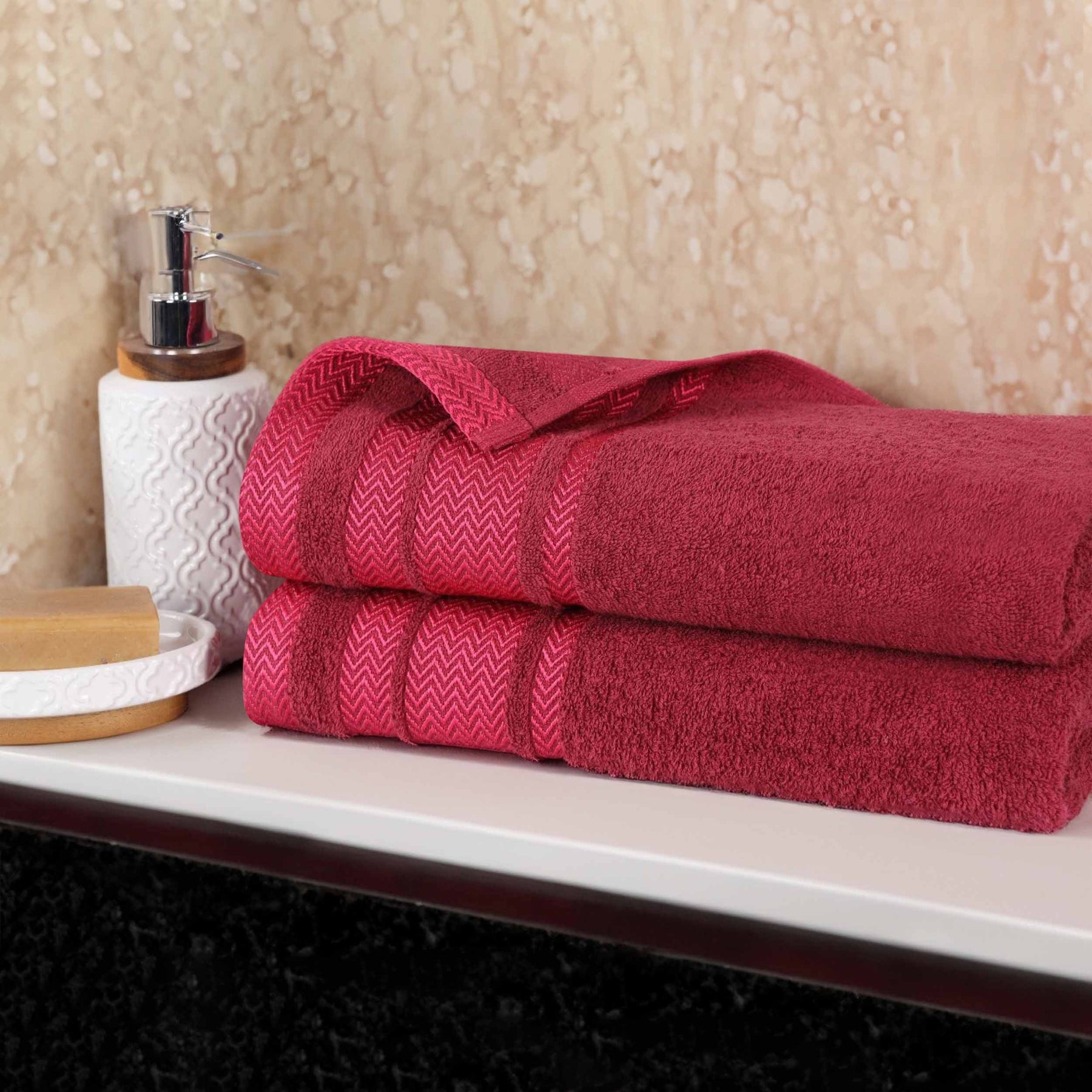 Zero Twist Cotton Dobby Border Plush Absorbent Bath Sheet - Cranberry