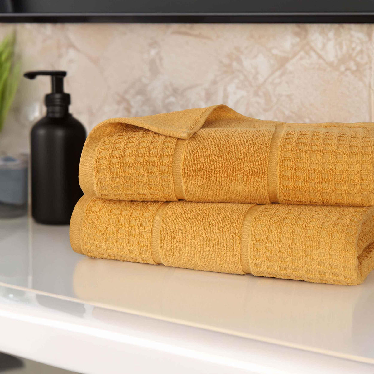 Superior Zero Twist Cotton Waffle Honeycomb Plush Soft Absorbent Bath Sheet Set of 2