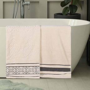 Sadie Zero Twist Cotton Floral Solid and Jacquard Bath Sheet - Ivory