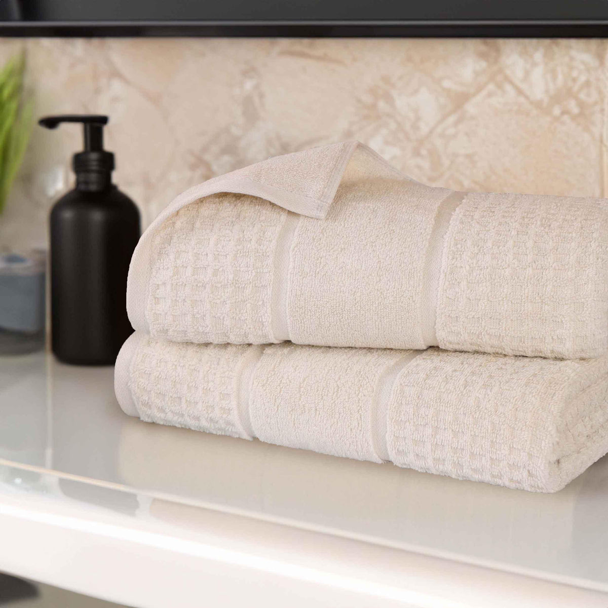 Zero Twist Cotton Waffle Honeycomb Plush Soft Bath Sheet - Ivory