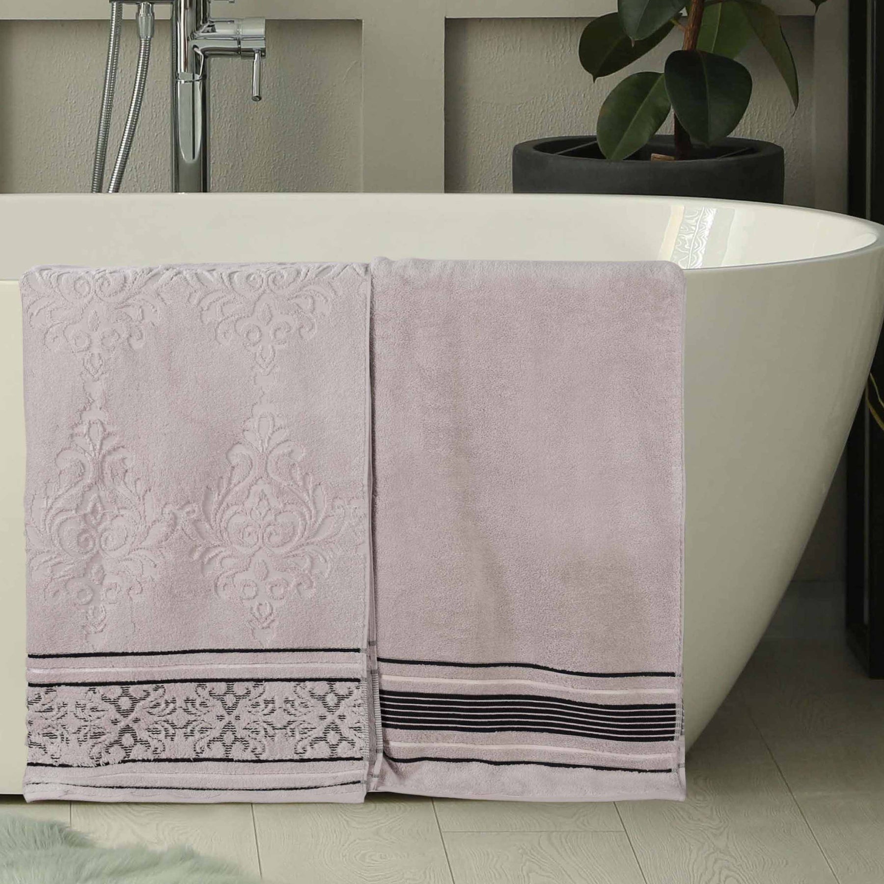 Zero Twist Cotton Solid And Floral Jacquard Bath Towel Set Of 4 By