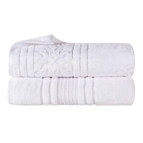 Sadie Zero Twist Cotton Floral Solid and Jacquard Bath Sheet - White