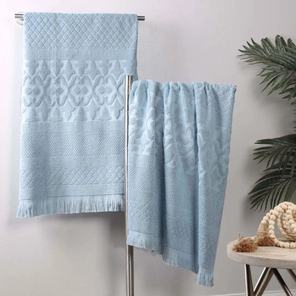 Rolla Cotton Geometric Jacquard Plush Absorbent Bath Sheet Set of 2 - Bath Sheet by Superior Brand
