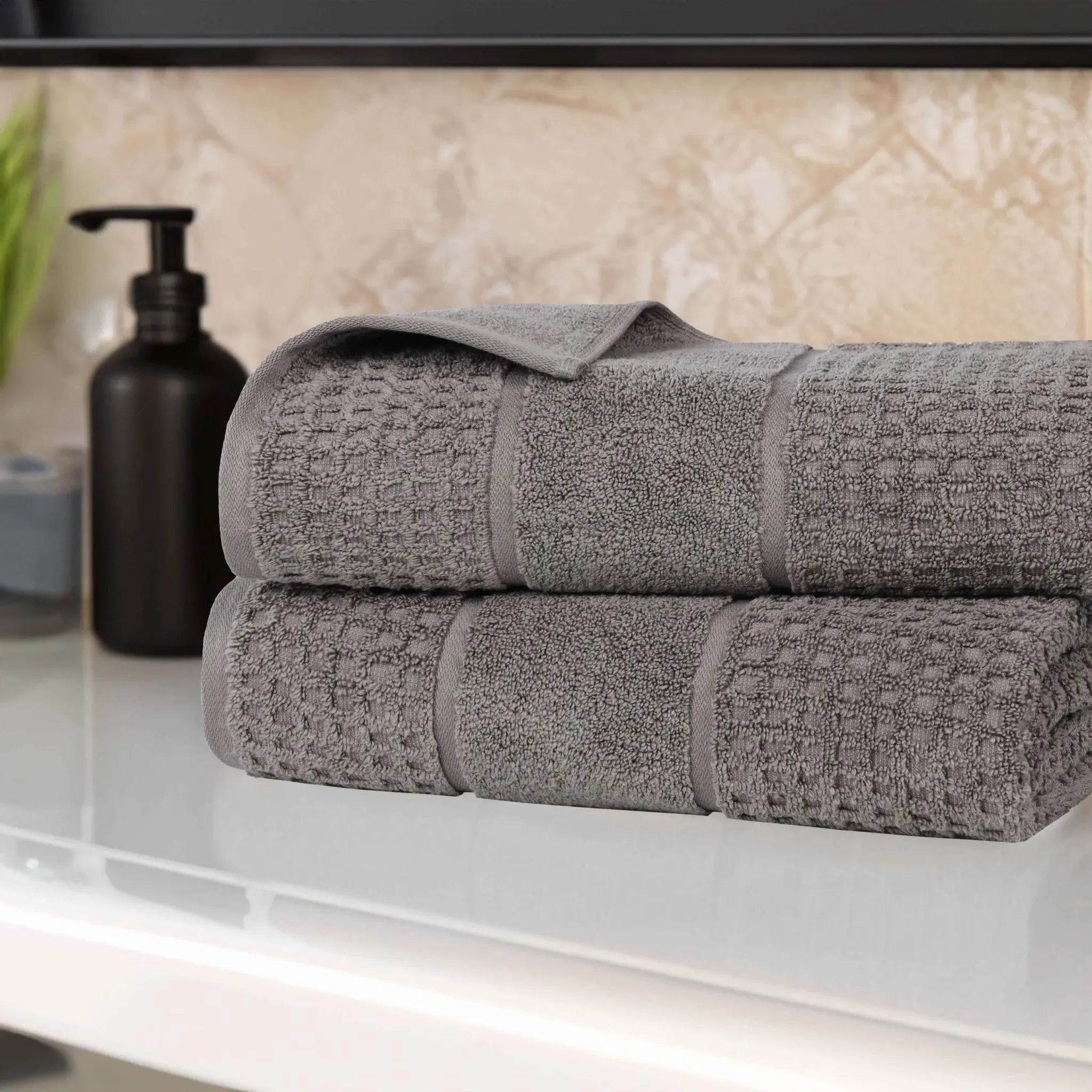 Napa Zero Twist Cotton Solid Waffle Honeycomb Bath Sheet Set of 2 - Towel Set by Superior Brand