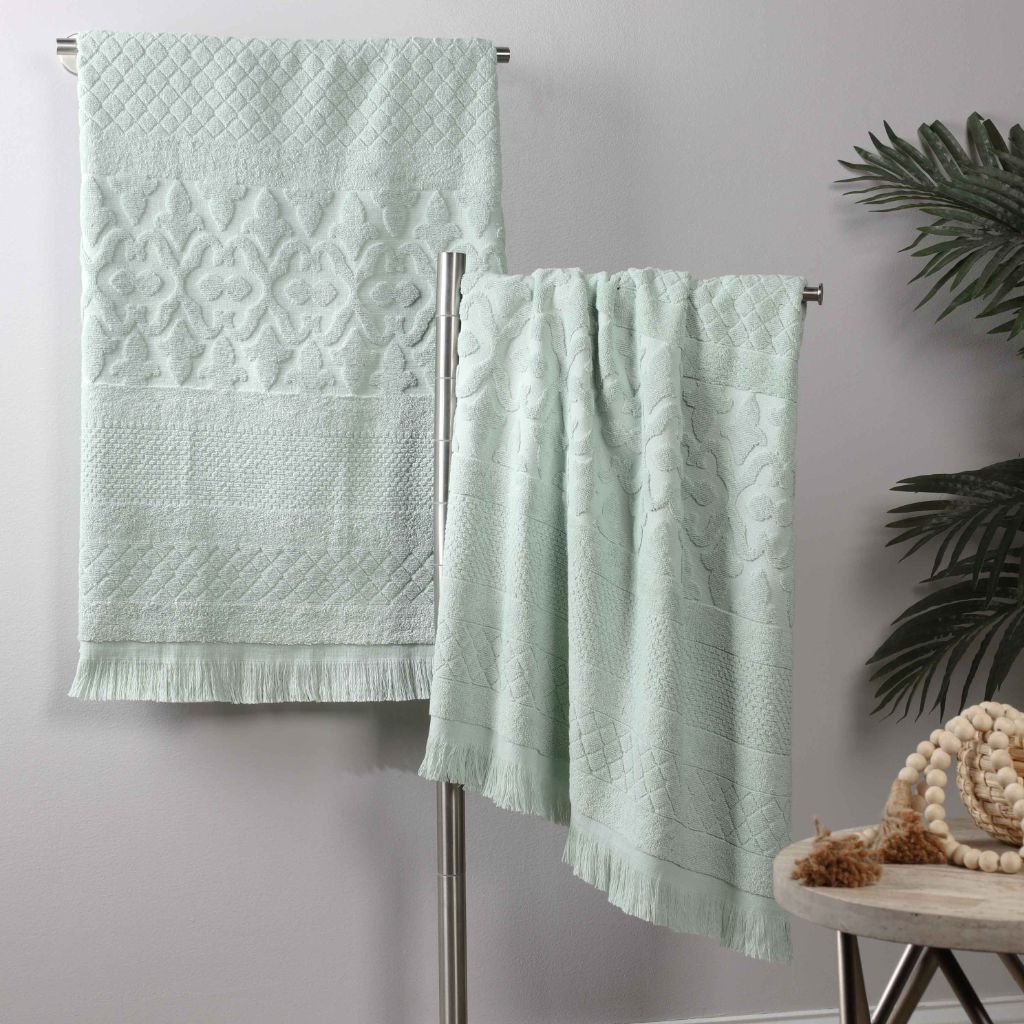 Rolla Cotton Geometric Jacquard Plush Absorbent Bath Sheet Set of 2 - Bath Sheet by Superior Brand