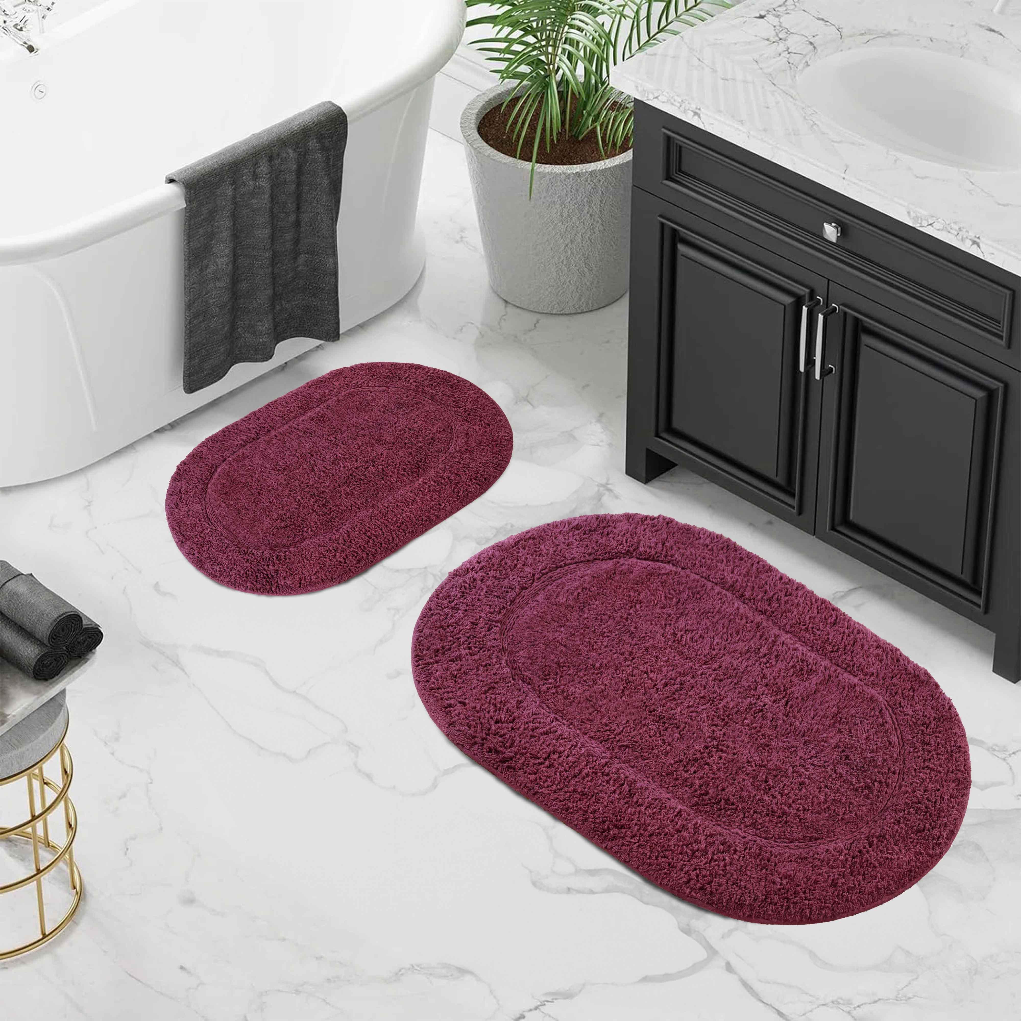Cotton Oval Solid Non-Skid Washable 2 Piece Bath Rug Set - Bath Rugs by Superior Brand
