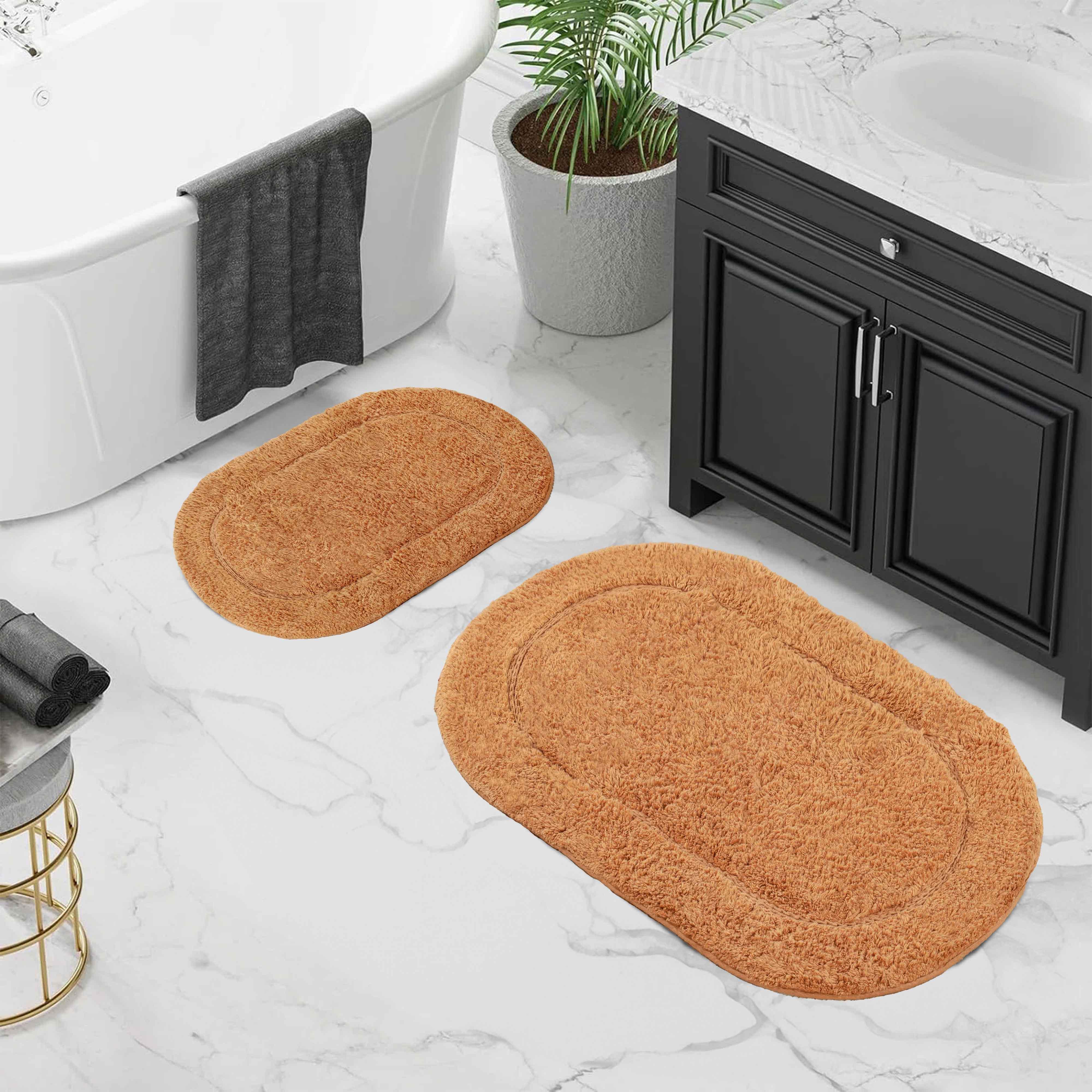 Cotton Oval Solid Non-Skid Washable 2 Piece Bath Rug Set - Bath Rugs by Superior Brand