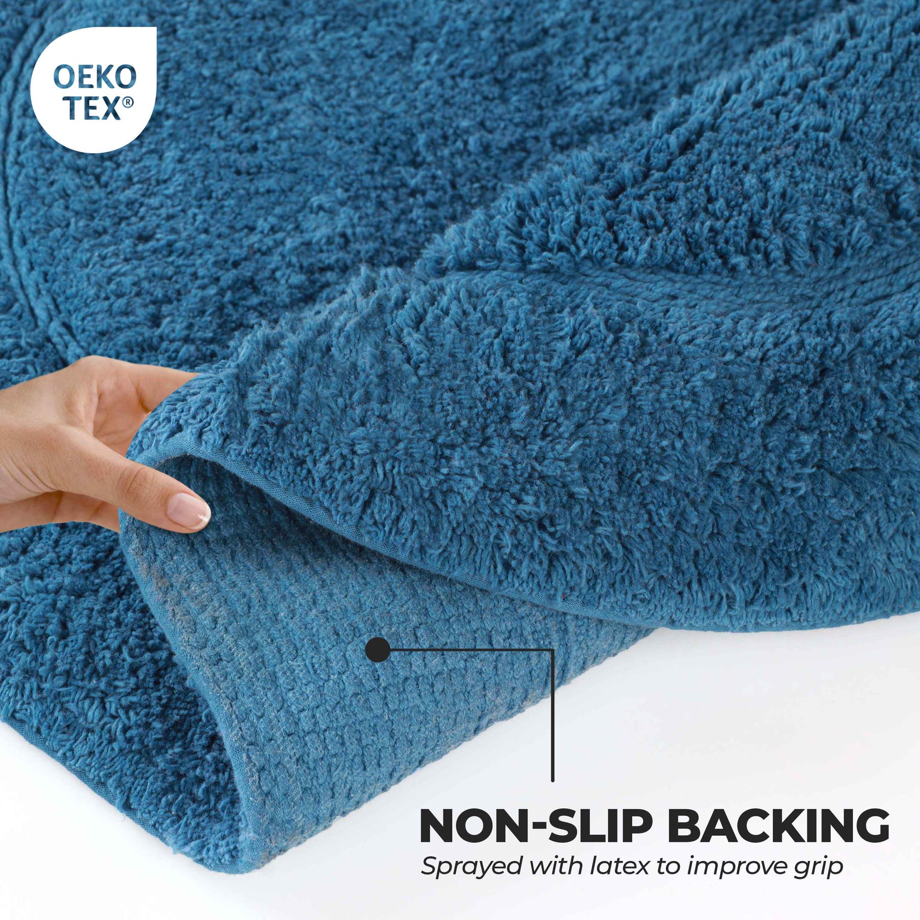 Superior Non-Slip Washable Cotton 2 Piece Bath Rug Set - Sapphire