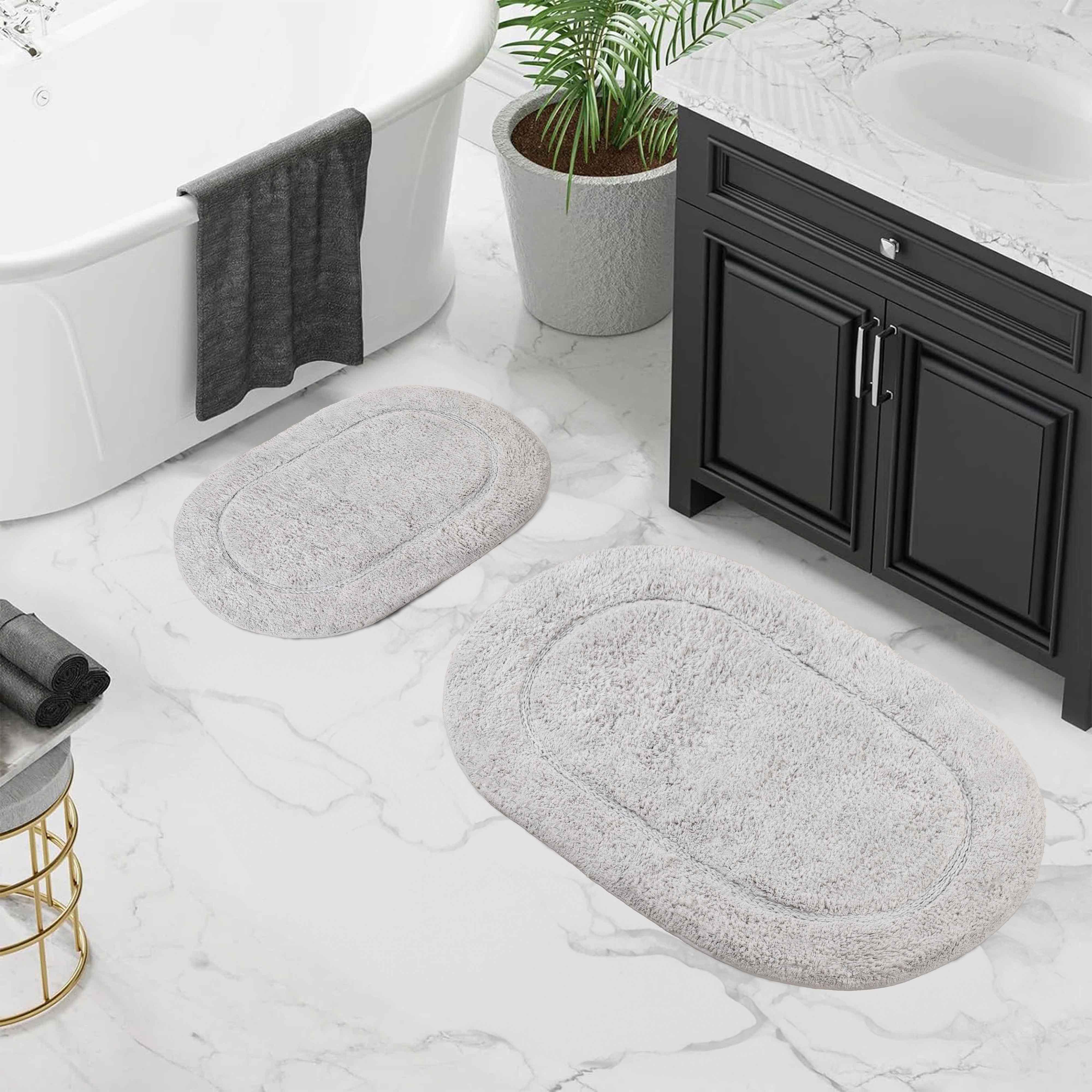 Cotton Oval Solid Non-Skid Washable 2 Piece Bath Rug Set - Bath Rugs by Superior Brand