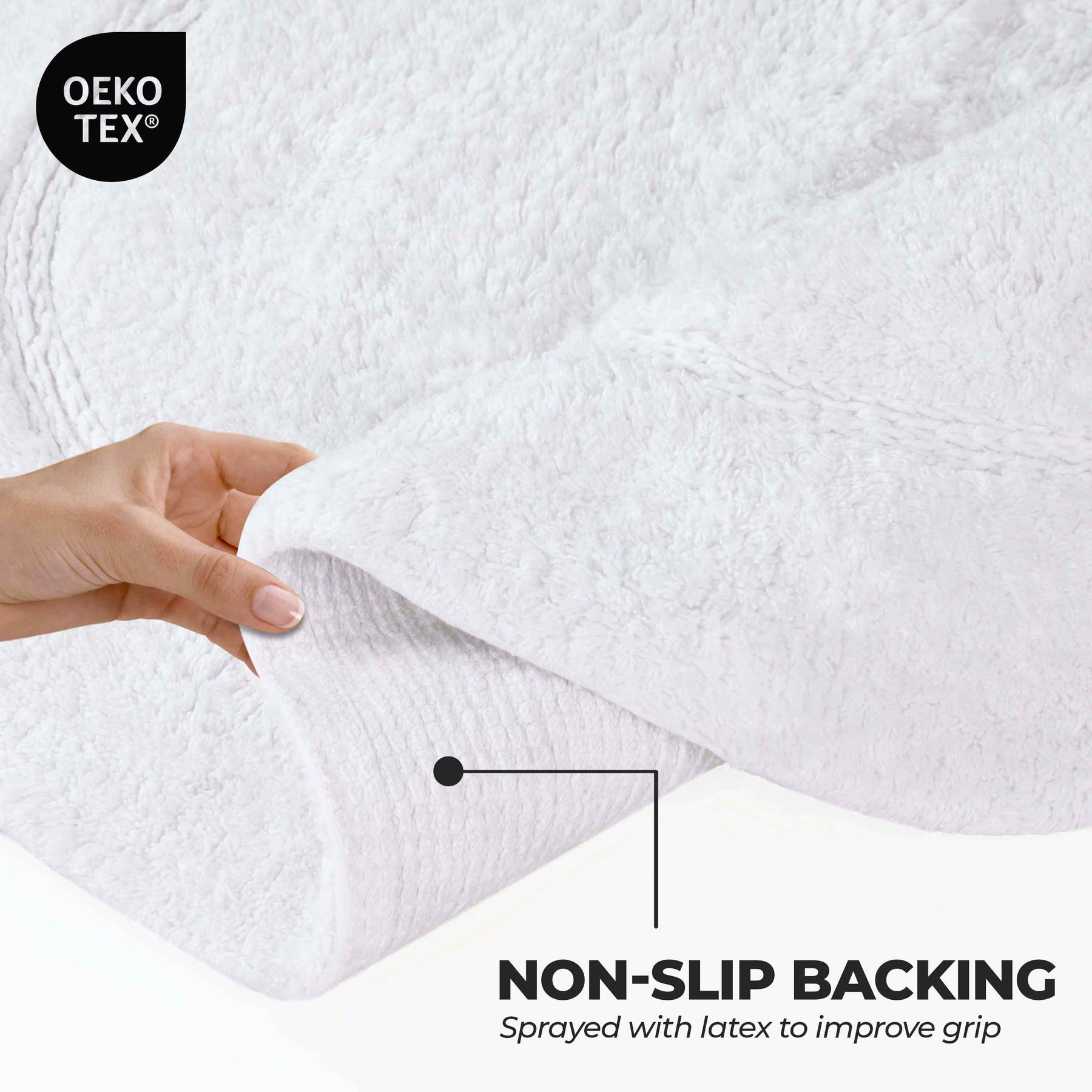 Cotton Non Slip Oval 2 Piece Bath Rug Set - White