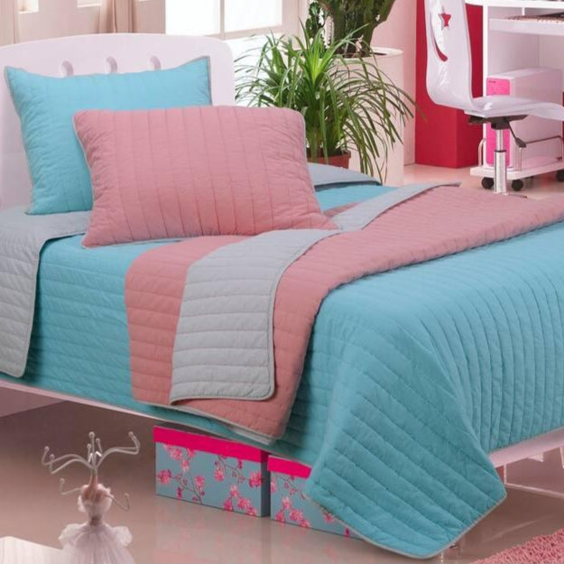 Brandon Cotton Embroidered Solid Reversible Striped Quilt Set - Quilt Set by Superior Brand