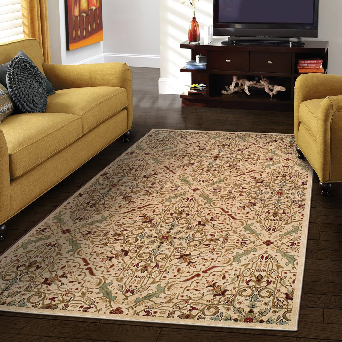 Camille Traditional Floral Medallion Scroll Indoor Area Rug