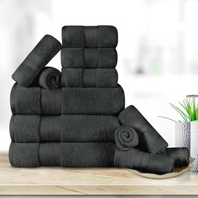 Superior Premium Turkish Cotton Assorted 12-Piece Towel Set - Black