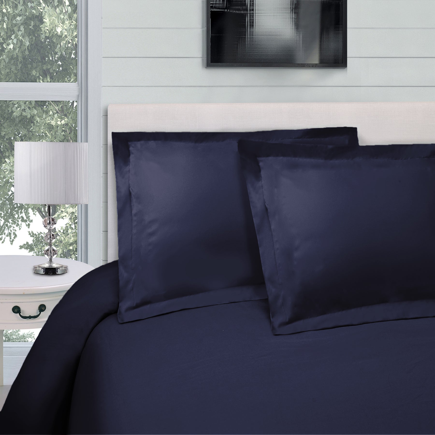 Superior Egyptian Cotton 300 Thread Count Solid Duvet Cover Set - Navy Blue