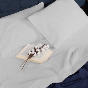 Organic Cotton 300 Thread Count Percale Deep Pocket Bed Sheet Set -Silver