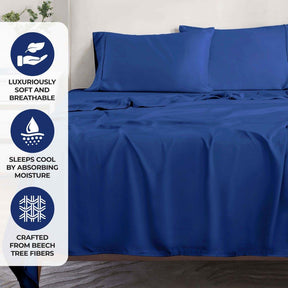 300 Thread Count Modal from Beechwood Solid Pillowcase Set - Navy Blue