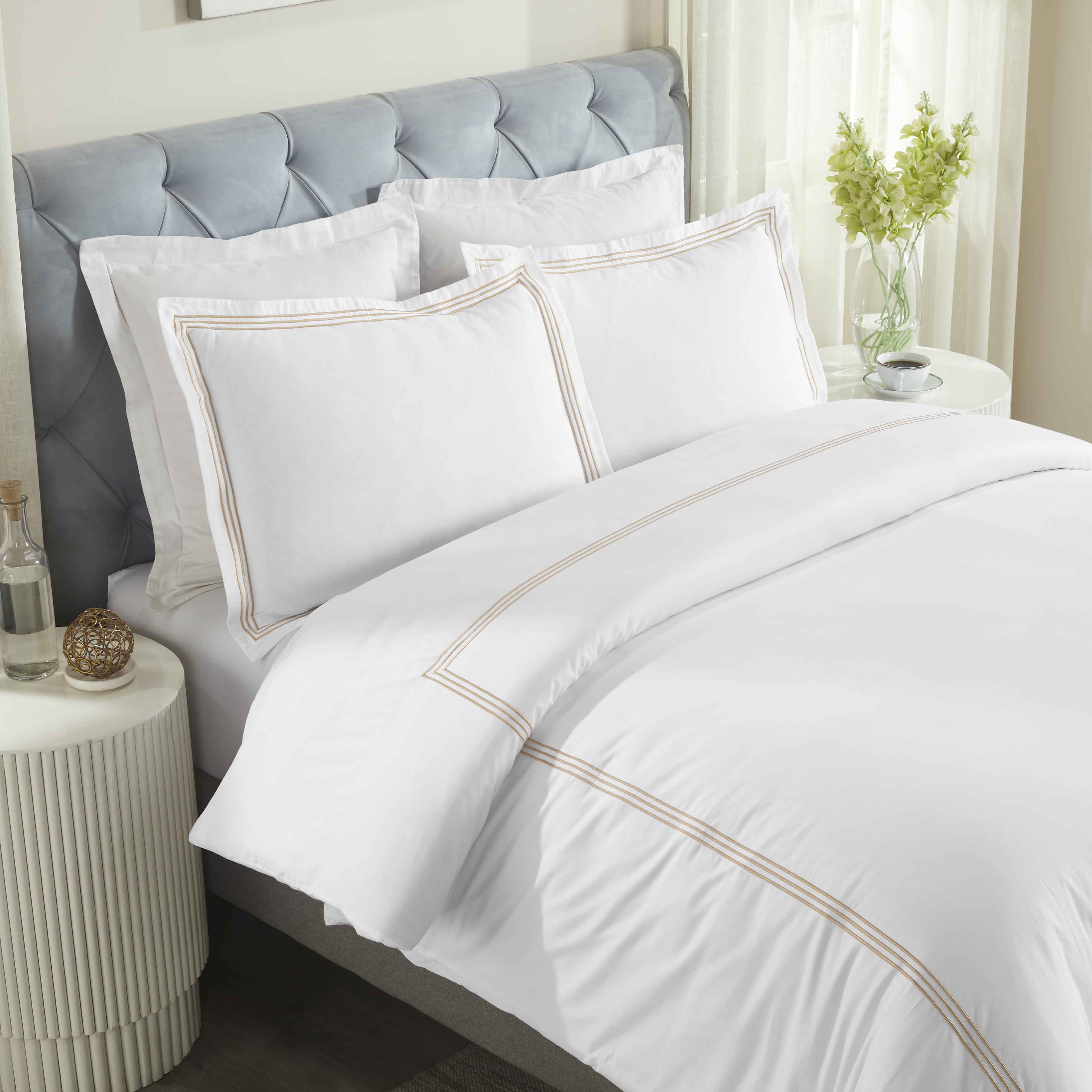 Brandon Cotton Three-Line Embroidered 3 Piece Duvet Cover Set - Duvet Cover Set by Superior Brand