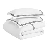 Brandon Cotton Three-Line Embroidered 3 Piece Duvet Cover Set - Duvet Cover Set by Superior Brand