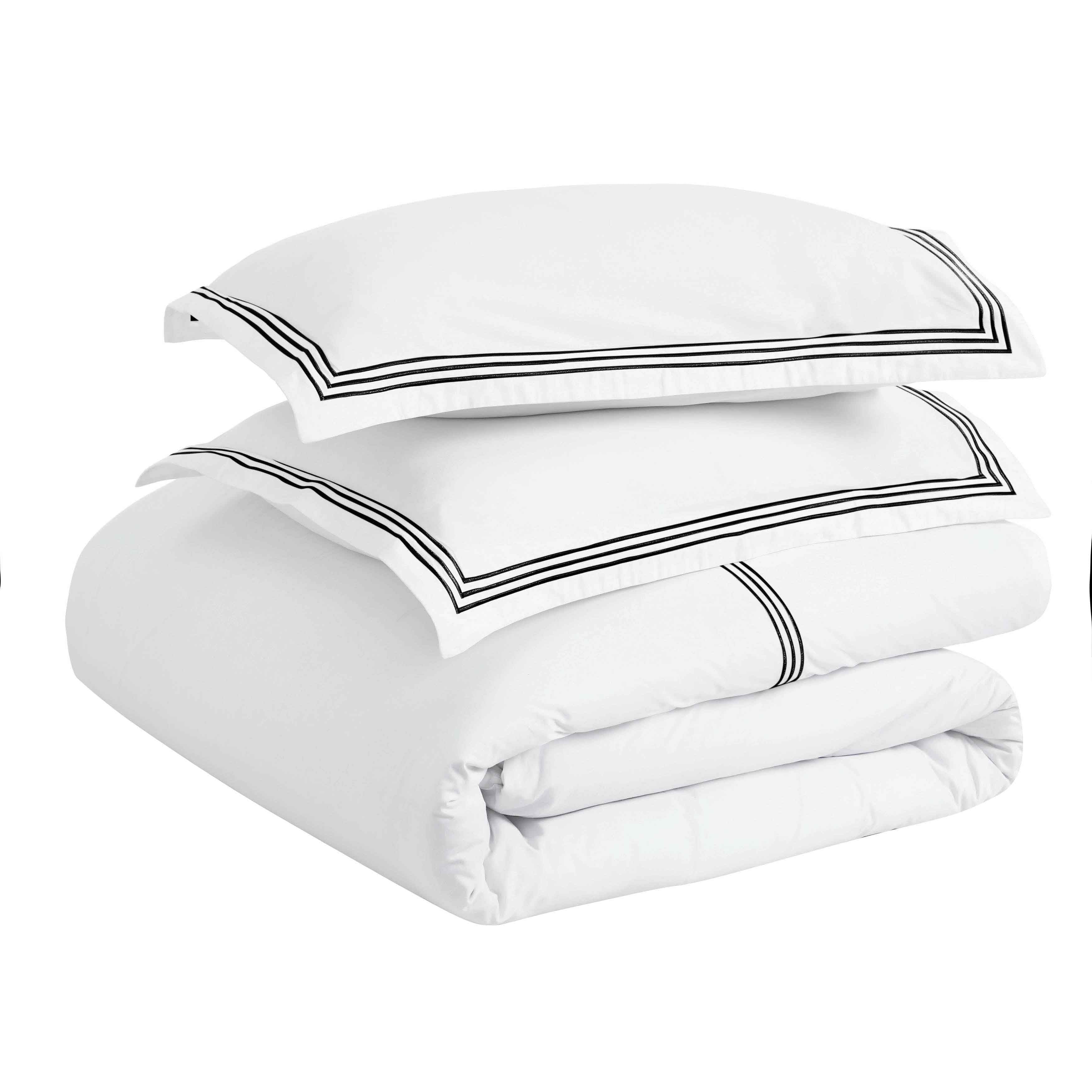 Brandon Cotton Three-Line Embroidered 3 Piece Duvet Cover Set - Duvet Cover Set by Superior Brand
