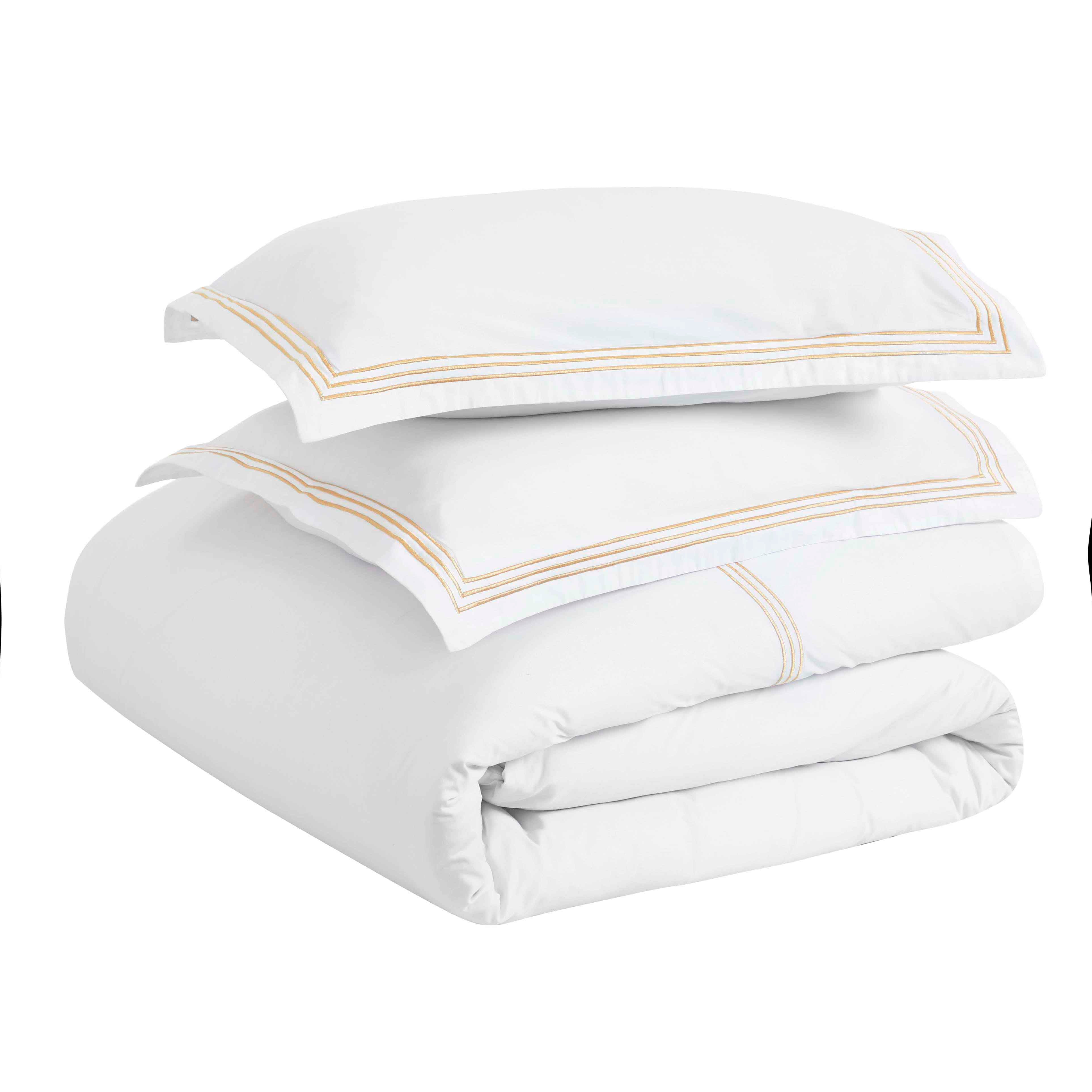 Brandon Cotton Three-Line Embroidered 3 Piece Duvet Cover Set - Duvet Cover Set by Superior Brand