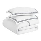 Brandon Cotton Three-Line Embroidered 3 Piece Duvet Cover Set - Duvet Cover Set by Superior Brand