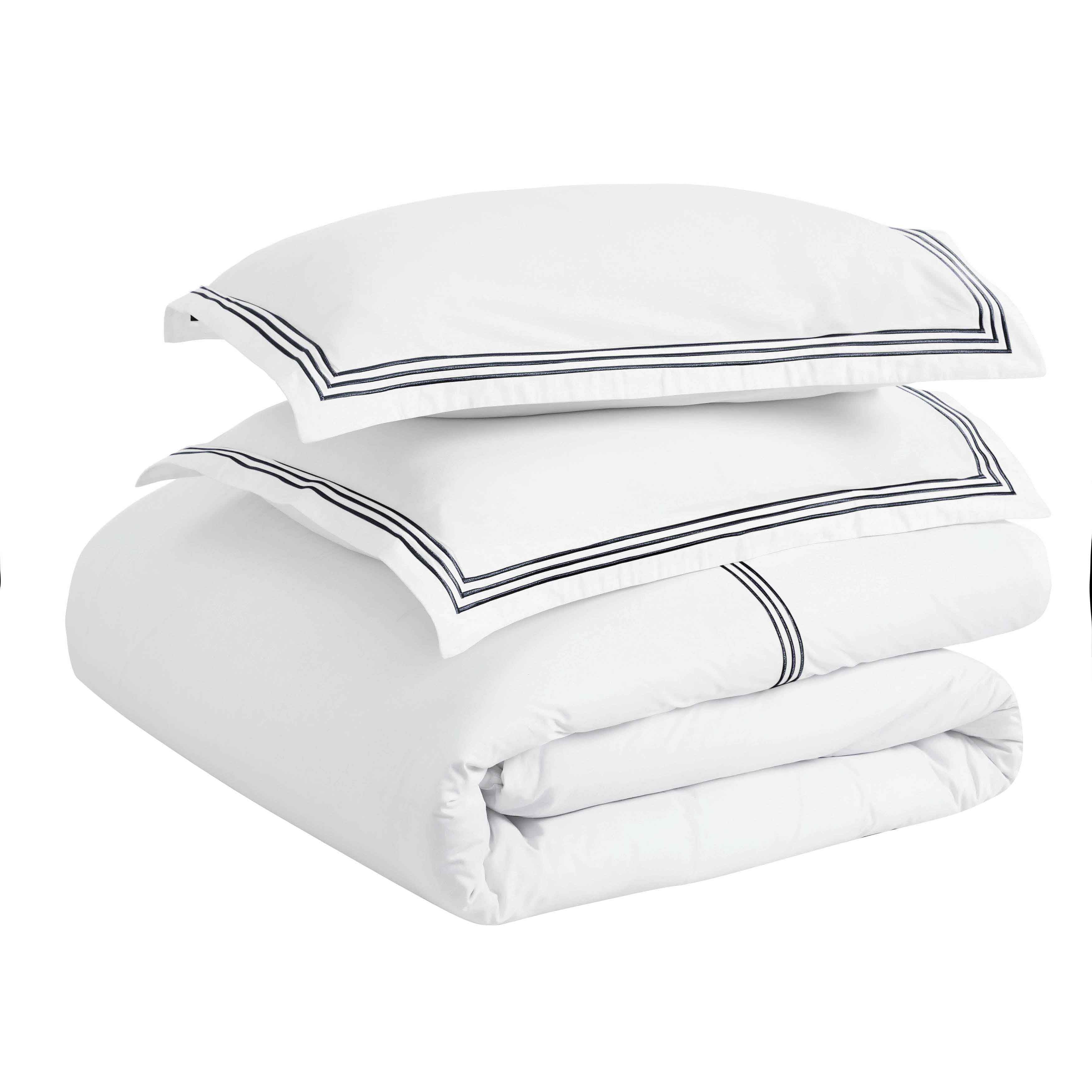 Brandon Cotton Three-Line Embroidered 3 Piece Duvet Cover Set - Duvet Cover Set by Superior Brand