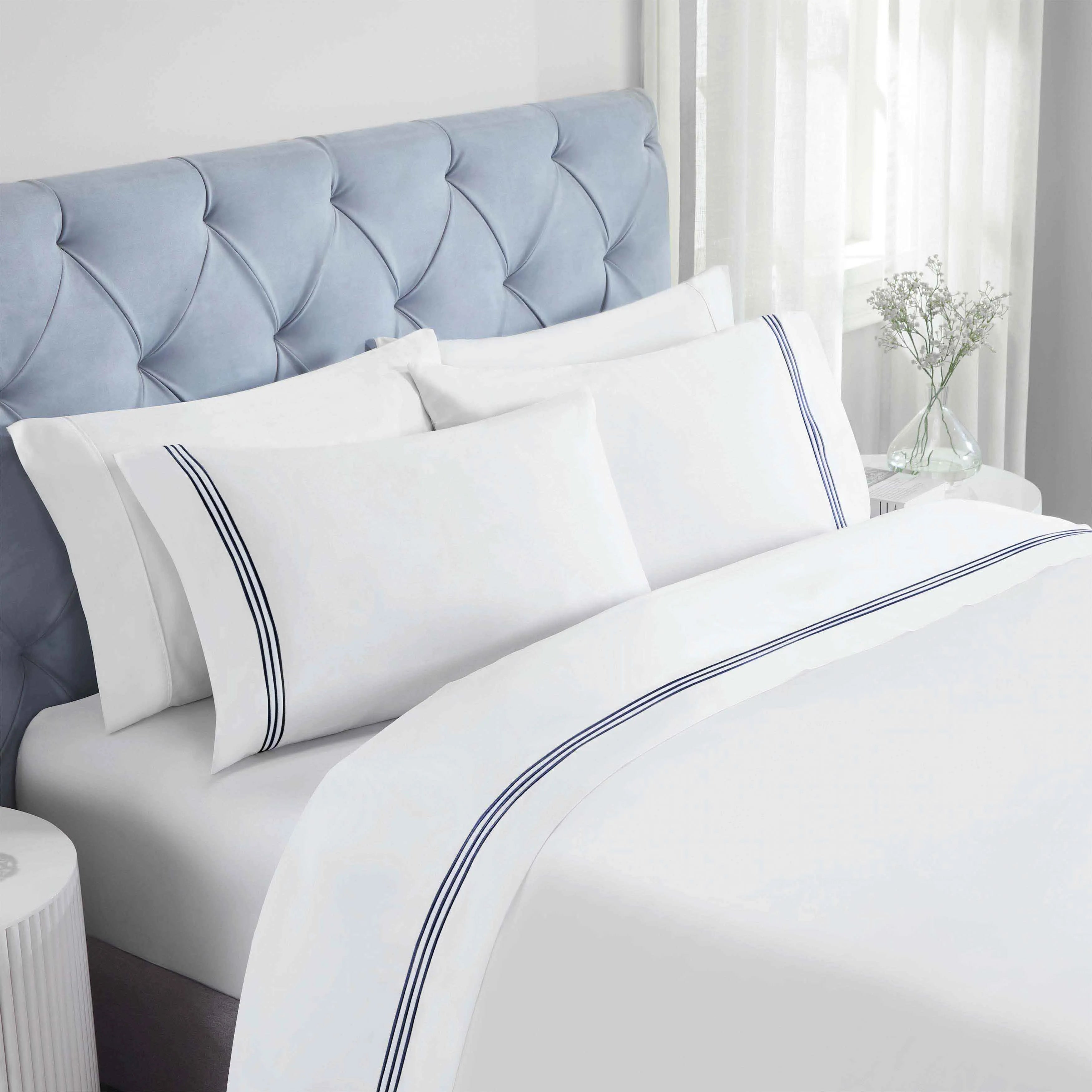 100% Cotton Bed Sheet Set Three-Line Embroidered Deep Pocket Brandon - Sheet Set by Superior Brand