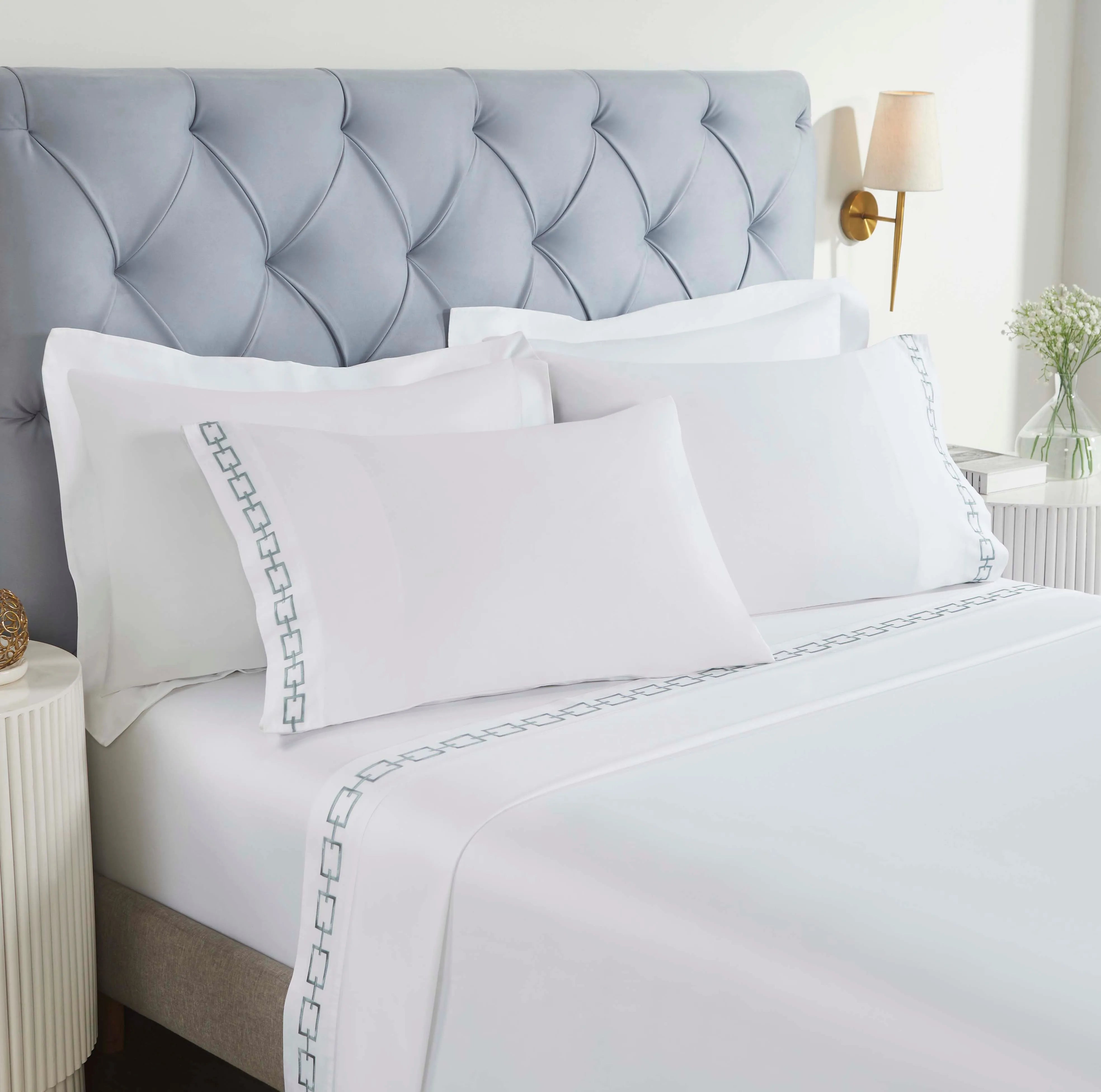 100% Cotton Bed Sheet Set Embroidered Deep Pocket Chain Links - Sheet Set by Superior Brand