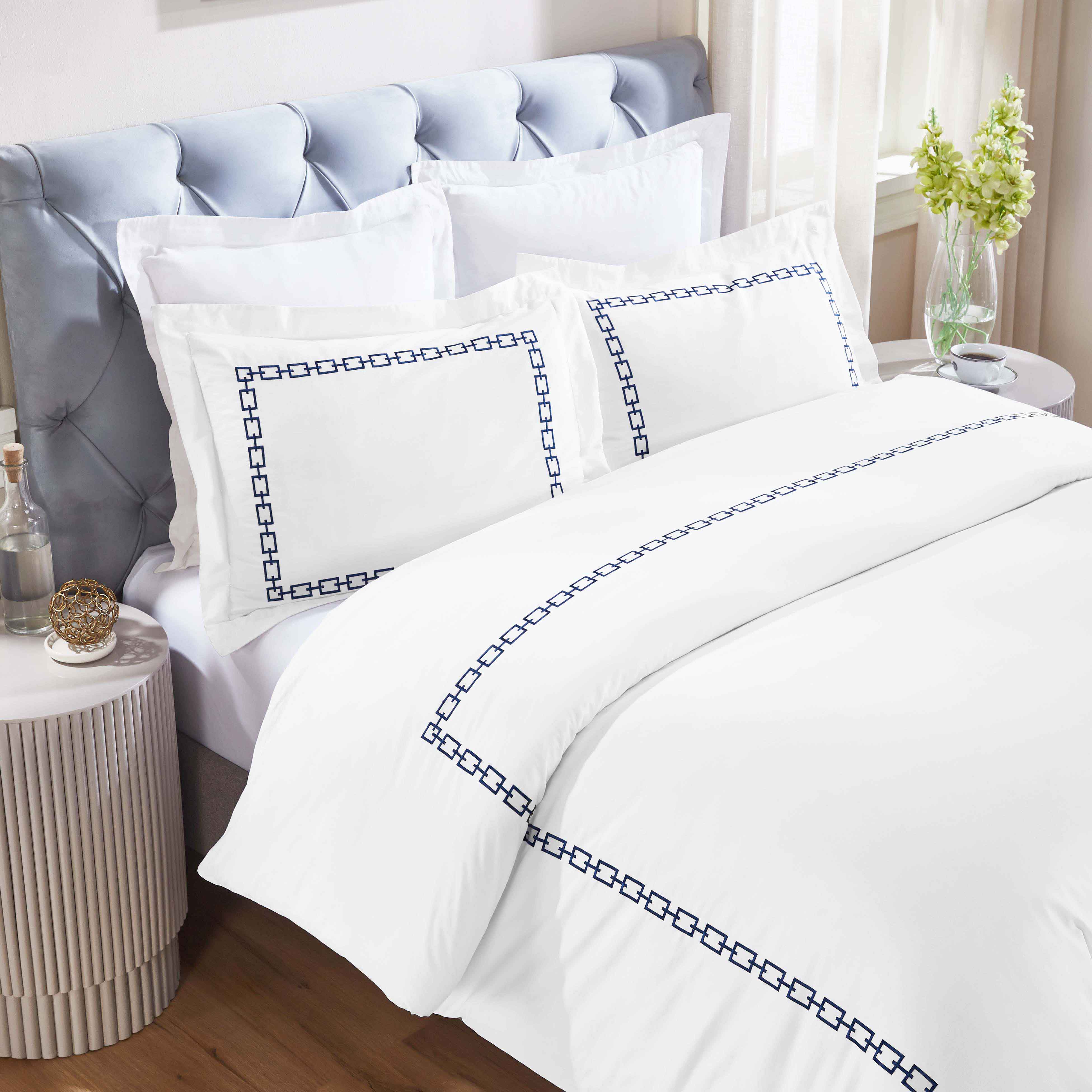 Chain Links Cotton Embroidered 3 Piece Duvet Cover Set - Duvet Cover Set by Superior Brand