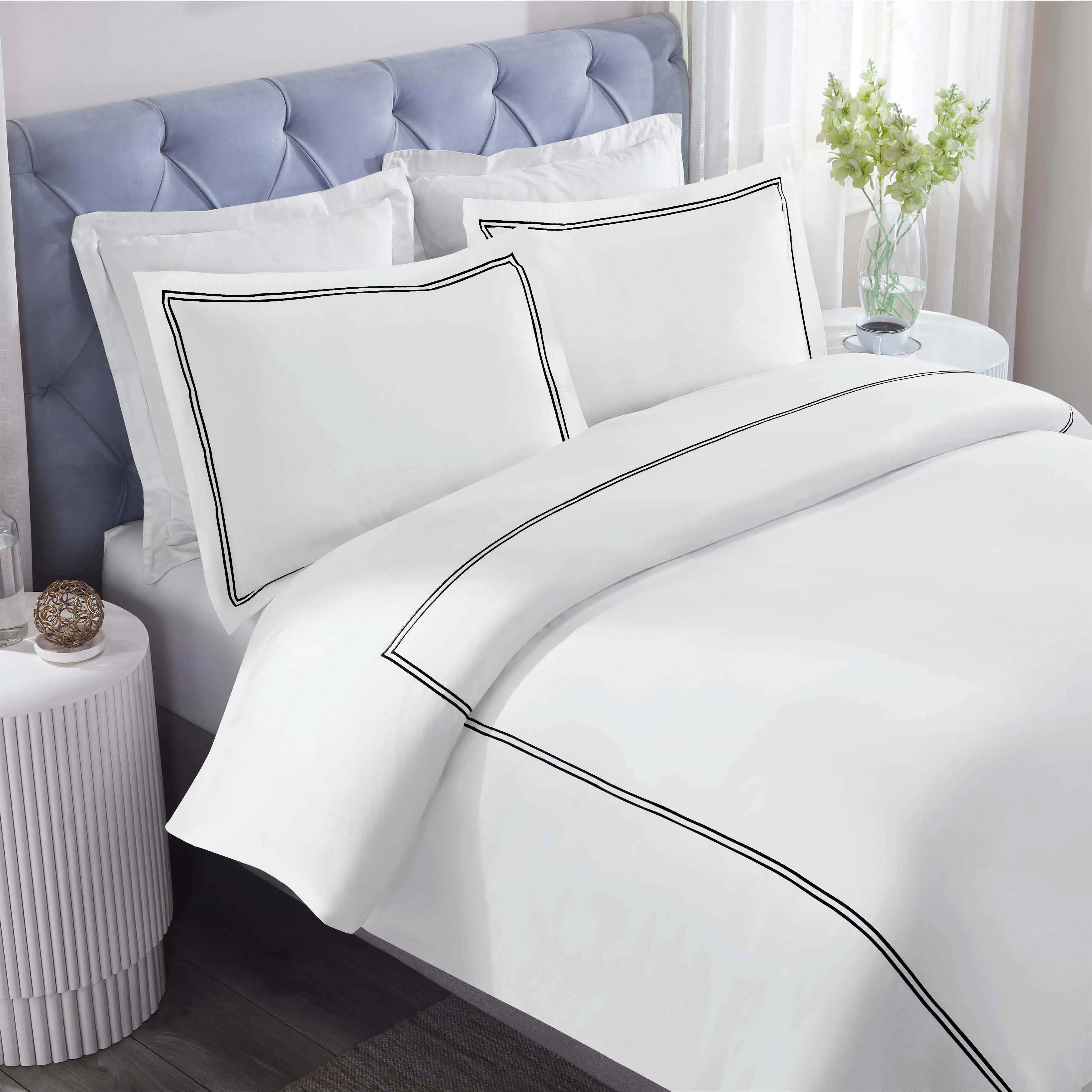 100% Cotton Two-Line Border Embroidered Duvet Cover Set - Duvet Cover Set by Superior Brand