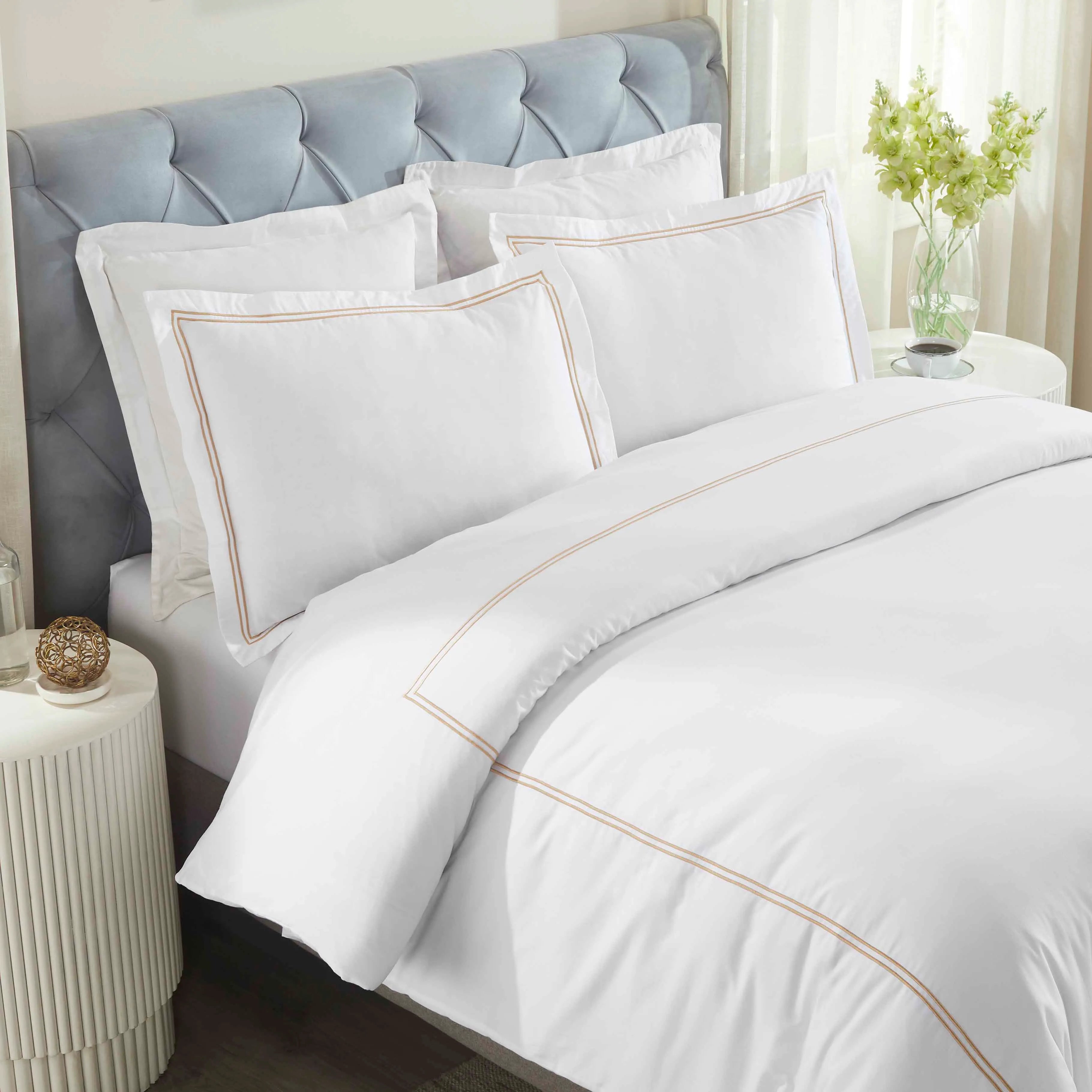 100% Cotton Two-Line Border Embroidered Duvet Cover Set - Duvet Cover Set by Superior Brand