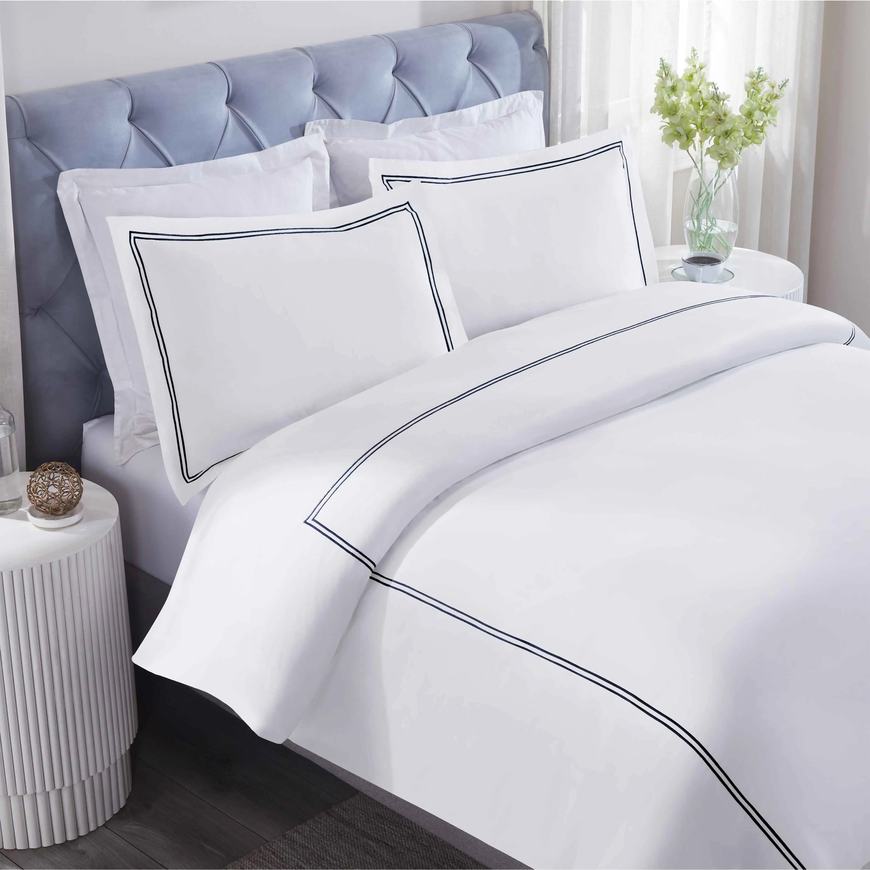 100% Cotton Two-Line Border Embroidered Duvet Cover Set - Duvet Cover Set by Superior Brand